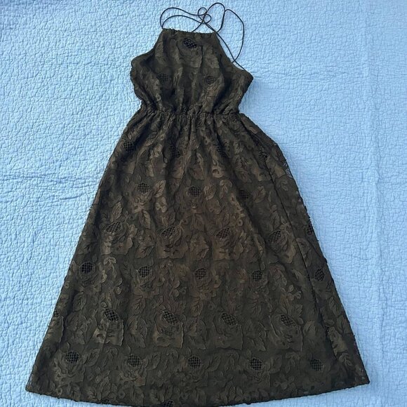 H&M Black Lace Strappy Midi Dress – Size US 6 – Open Back Floral Halter Style - Picture 5 of 12